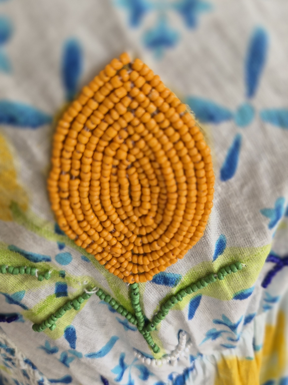 🍋Lemon Tile Print Maxi Dress w/ Beaded Accents-Blue & Yellow - Picture 7 of 10